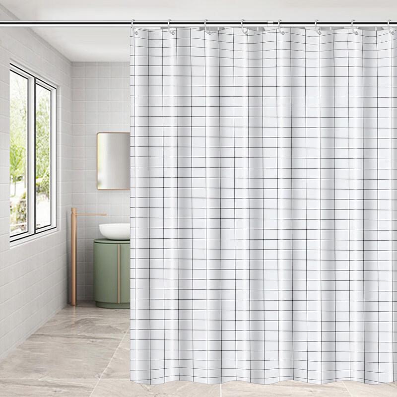 Qianyu No-Punch Waterproof Shower Curtain Set
