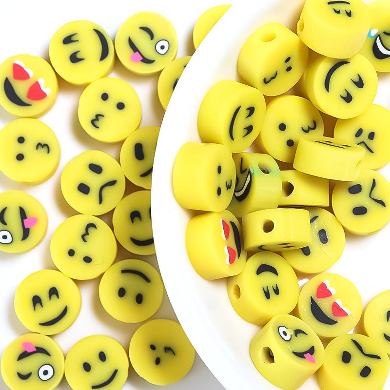 50 pcs Polymer Clay Animal & Fruit Style Mixed Color Flat Round Beads for DIY Bracelet Jewelry