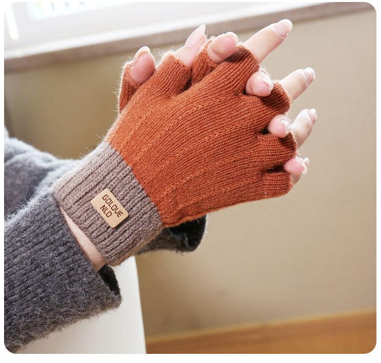 Camel Wool Knitted Gloves Women's Autumn and Winter Warm Outdoor Antifreeze Full Finger Gloves Piled and Thickened