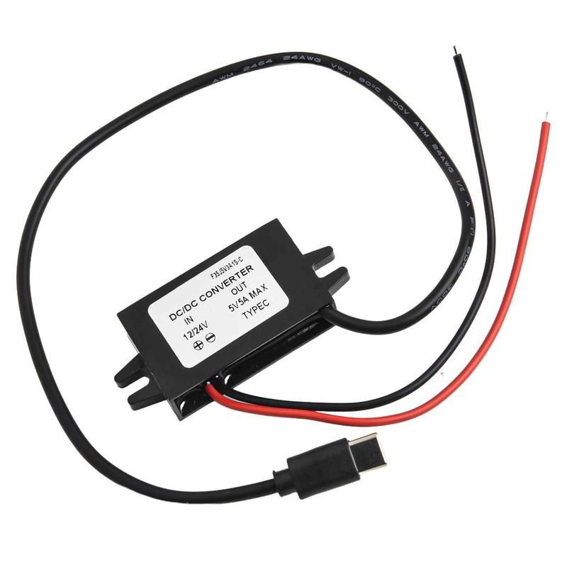 12V/24V To 5V USB C 5A 25W DC Converter Step-down Module Power Charging Adapter Electrical Equipment F23J5V5A1S-C