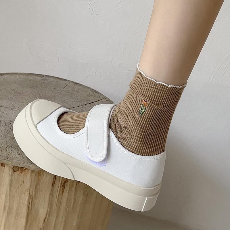 5 Pairs of Spring and Autumn Tulip Lovely Flower College Wind Tube Socks