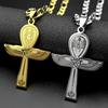 Egyptian Eye of Horus Ankh Cross Pendant Necklace for Women Men Stainless Steel Gold Color Wings Egypt Scarab Chain Jewelry
