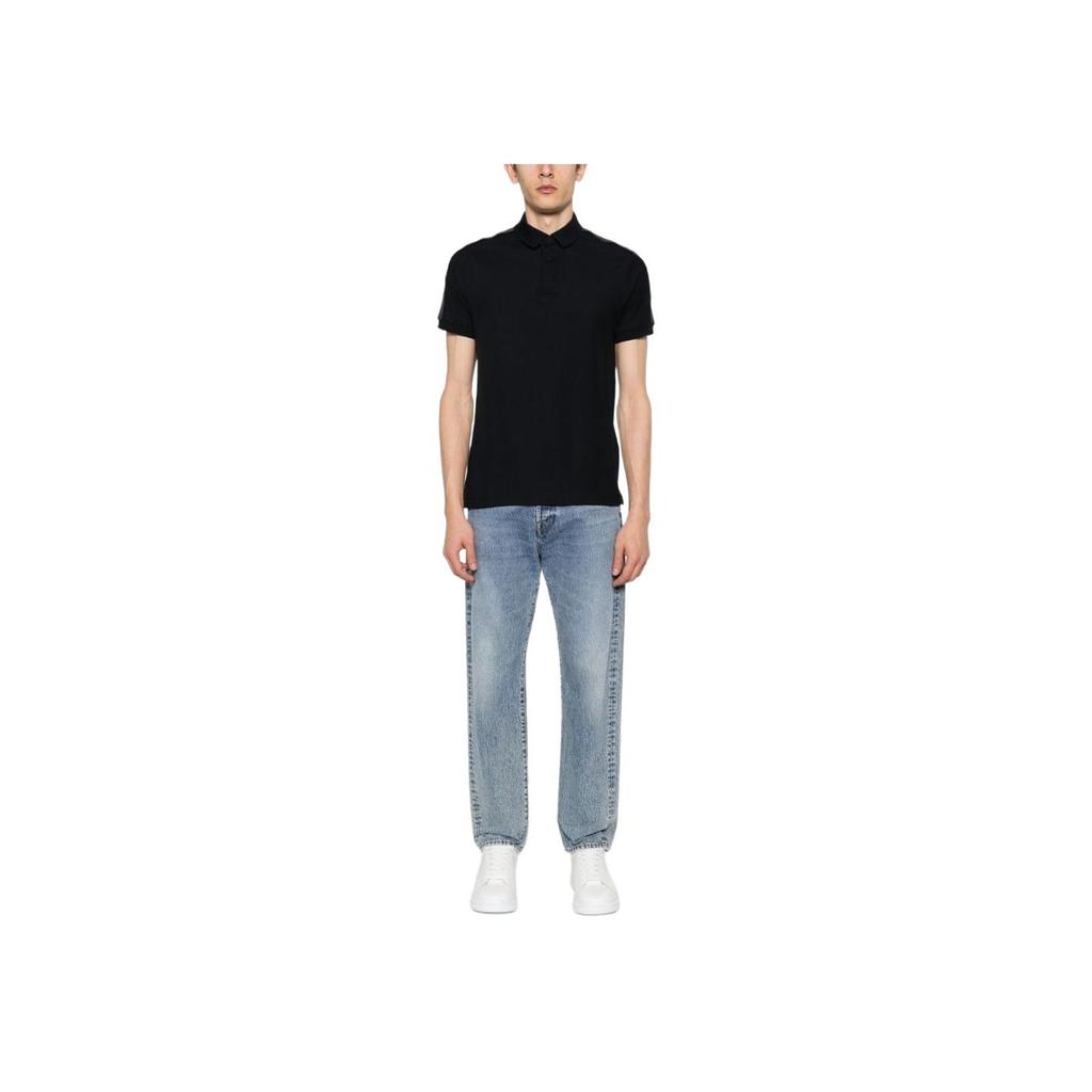 Emporio Armani Solid Color Fitted Short Sleeve Polo Shirt Men Tops Black 3D1FM31-JCYZ1-0999