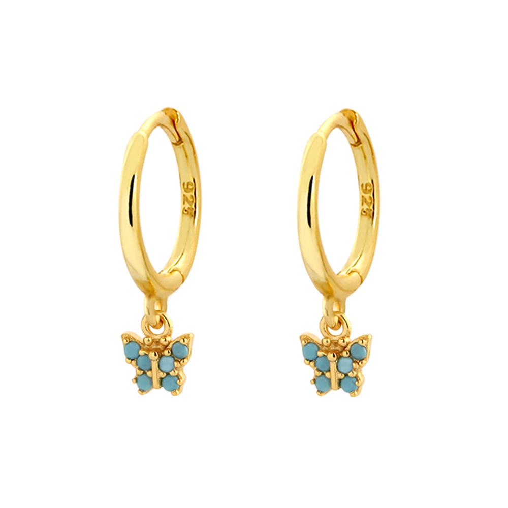 Elegant S925 Silver Turquoise Butterfly Studs & Four-Leaf Clover Earrings for Women