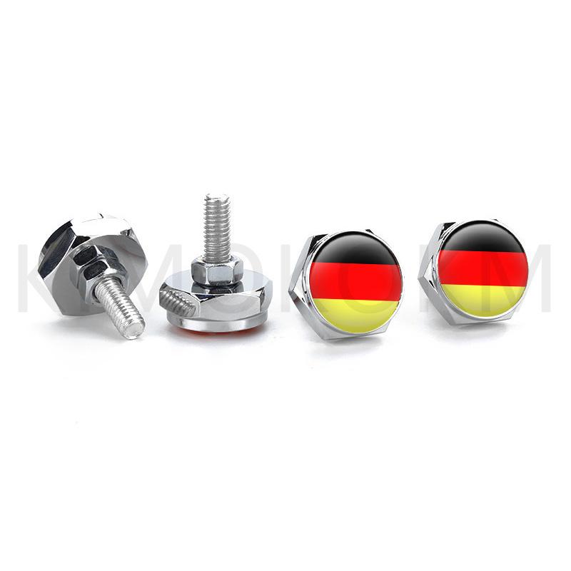 4pcs/set Car USA Italy Germany British Flag Metal Screws License Plate Bolts Auto Universal Car Accessories For VW BMW