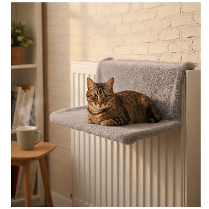 Hamac de radiateur pour chat Chill gris en peluche