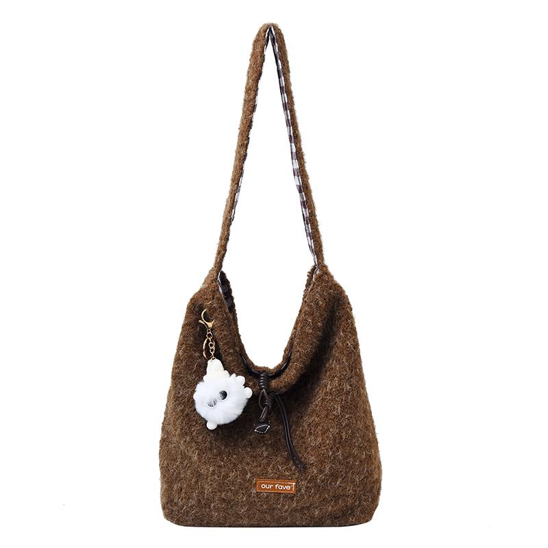 Autumn and Winter Korean Version of Women's Tote Bag Christmas Cute Plush Shoulder Bag Clutch Bag Commuter Fashion Handbag