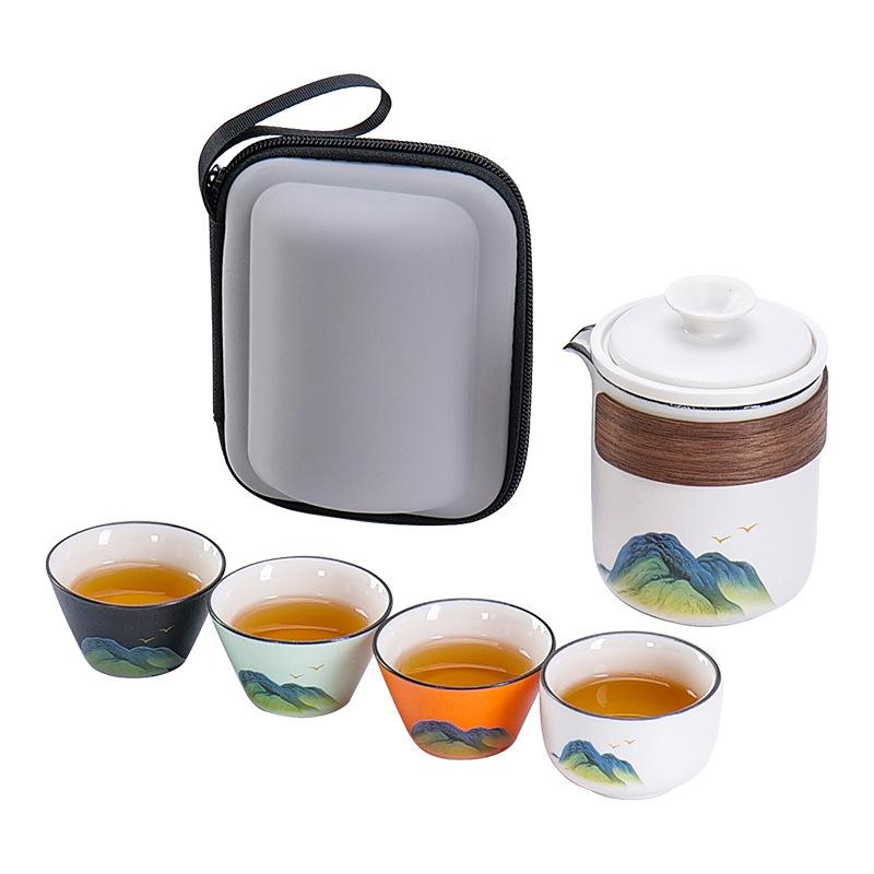 Business Gifts Kuaike Cup One Pot Two Cups Four Cups Portable Travel Kung Fu Tea Set Corporate Annual Meeting Souvenir