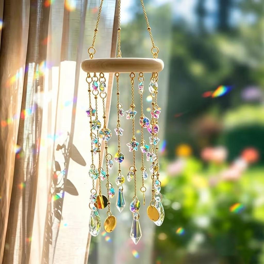 Suncatcher Wind with Gold Chain and Pendant for Window Hanging Home Decor