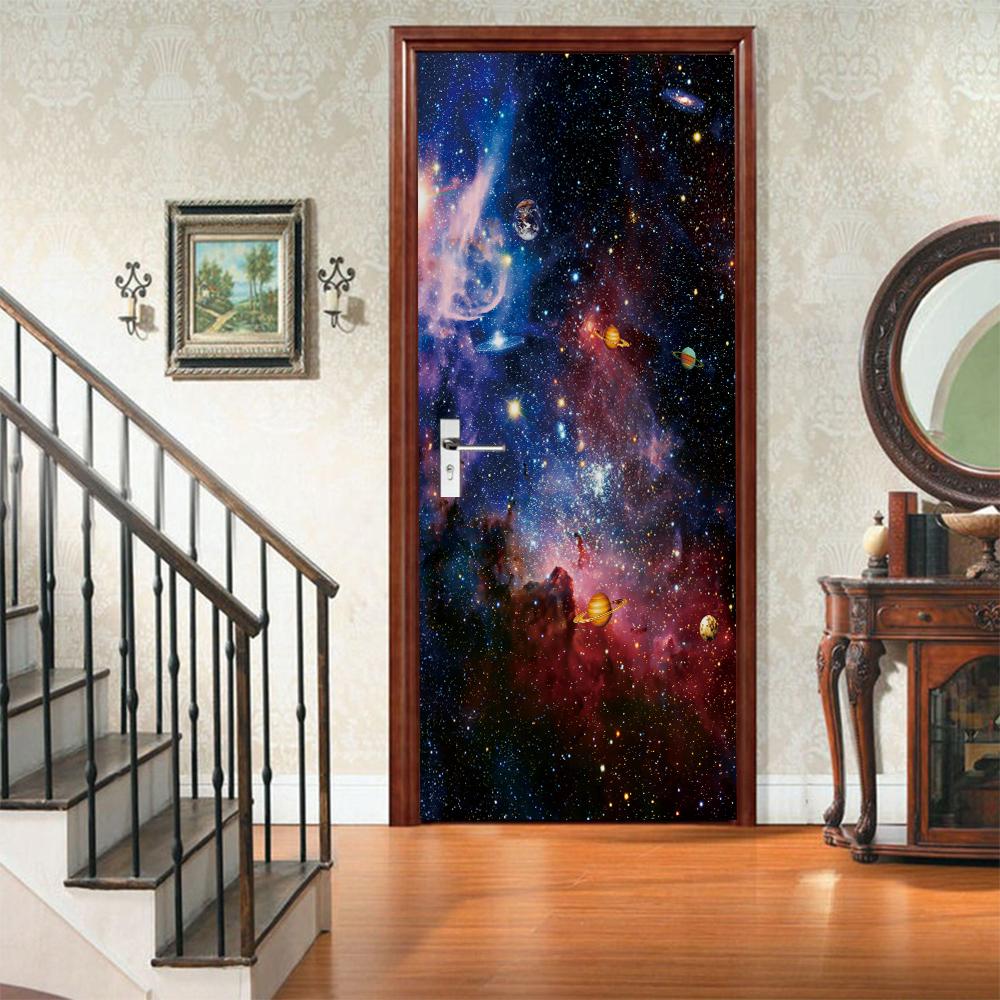 3D Door Mural Sticker Peel and Stick Door Wallpaper Golden Buddha Castle Moon Mermaid Flower Home Decor Removable
