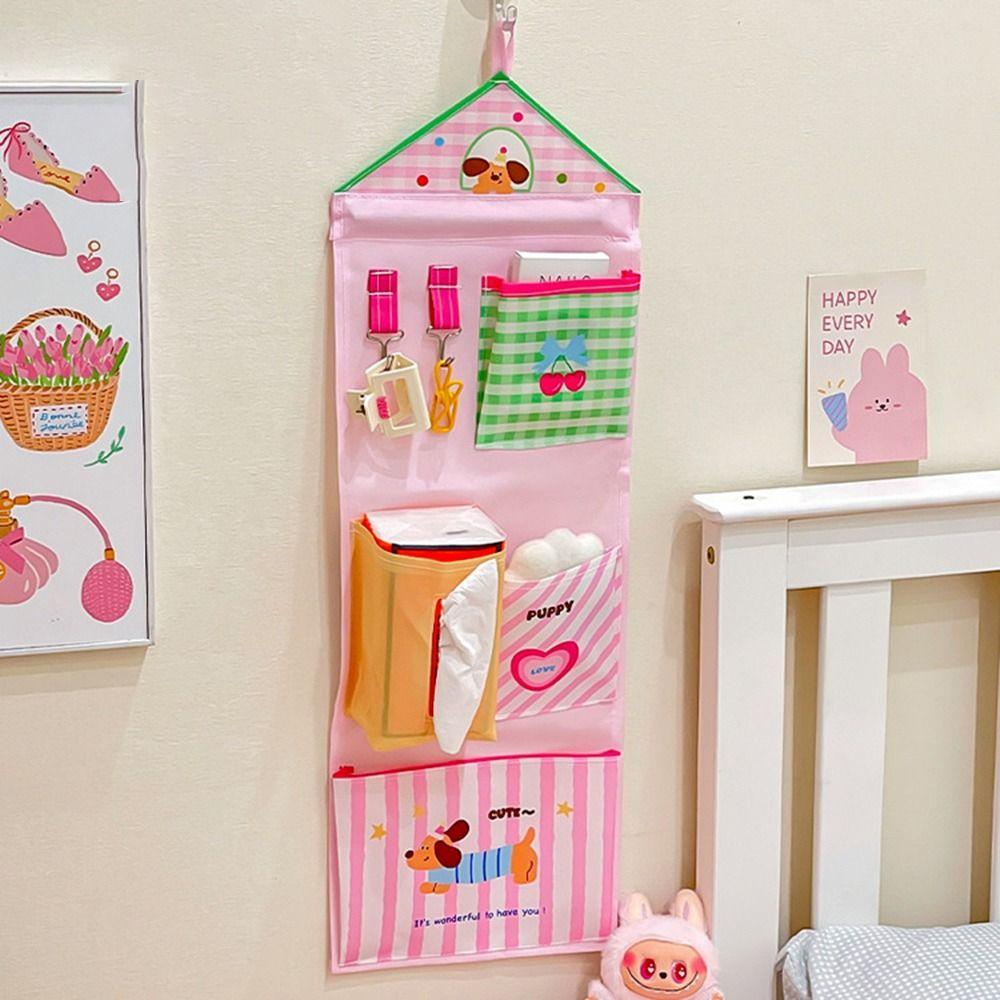 Oxford Tkanina Úložná závěsná taška do koleje Vícevrstvá nástěnná síťovaná kapsa na spodní prádlo Kreslený organizér na drobnosti