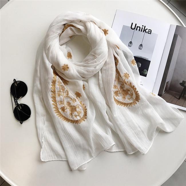 Autumn Winter Fashion Embroidered Cashew Floral Viscose Shawl Scarf From Indian Women Warm Pashmina Hijab and Wraps Muslim Sjaal