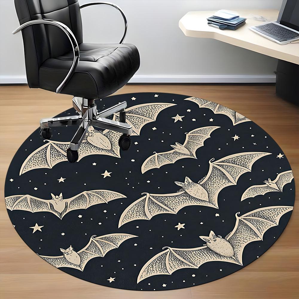 1PC Bat Night Sky Office Round Area Rug, Mat Suitable For Office, Under Office Chairs Bedroom Living Room Home Decor, Room Deco