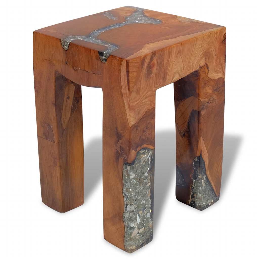 Vidaxl Stool, Solid Teak Wood and Resin