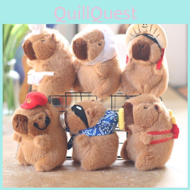Charming White Capybara Plush Toy Soft Key Ring Cute Decorative Keychain Doll