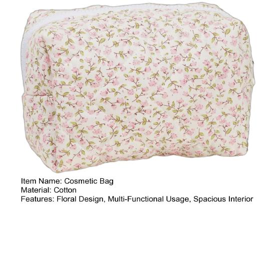 Quilted Floral Makeup Bag Soft Bag Portable Cosmetic Zippered Cosmetic Pouch Travel Makeup Organizer for Women