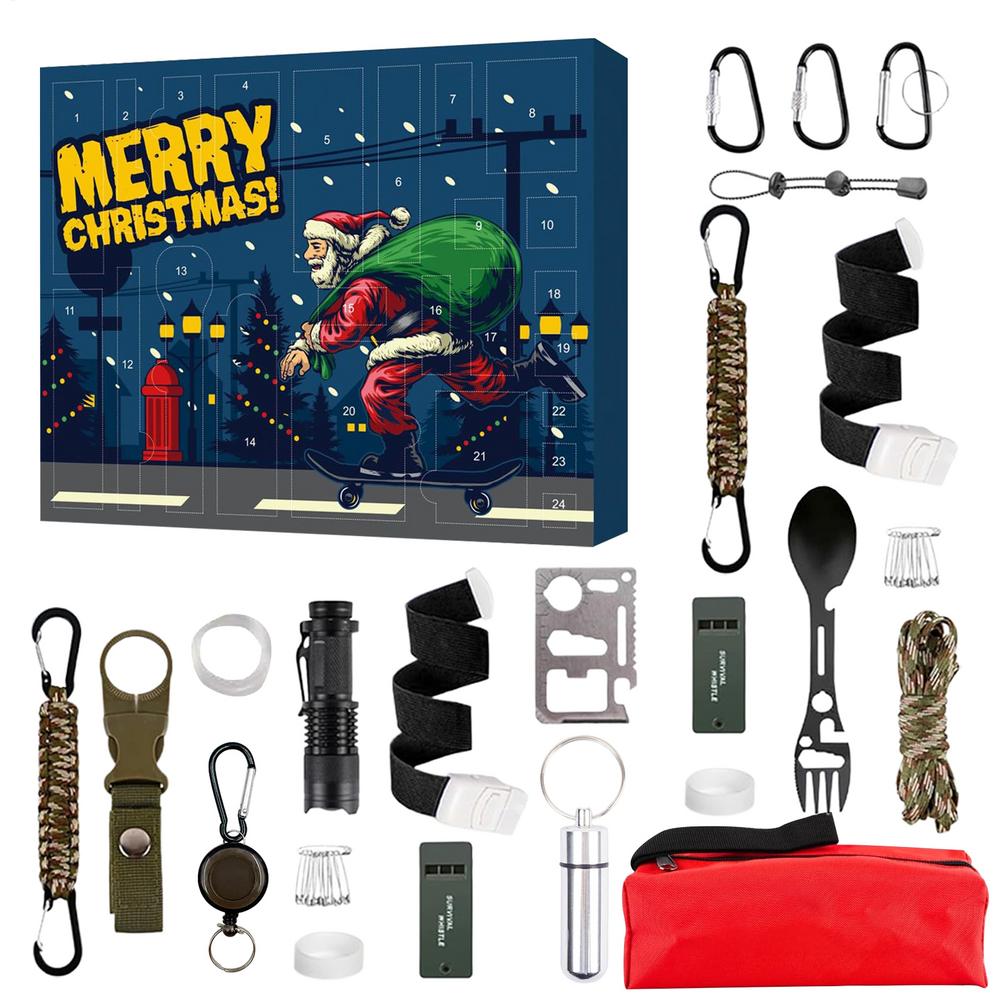 

Countdown Calendar 24 Days Countdown Survival Tool Set Festive Practical Portable Tools for Hiking Outdoor Hunting Backpacking L синій