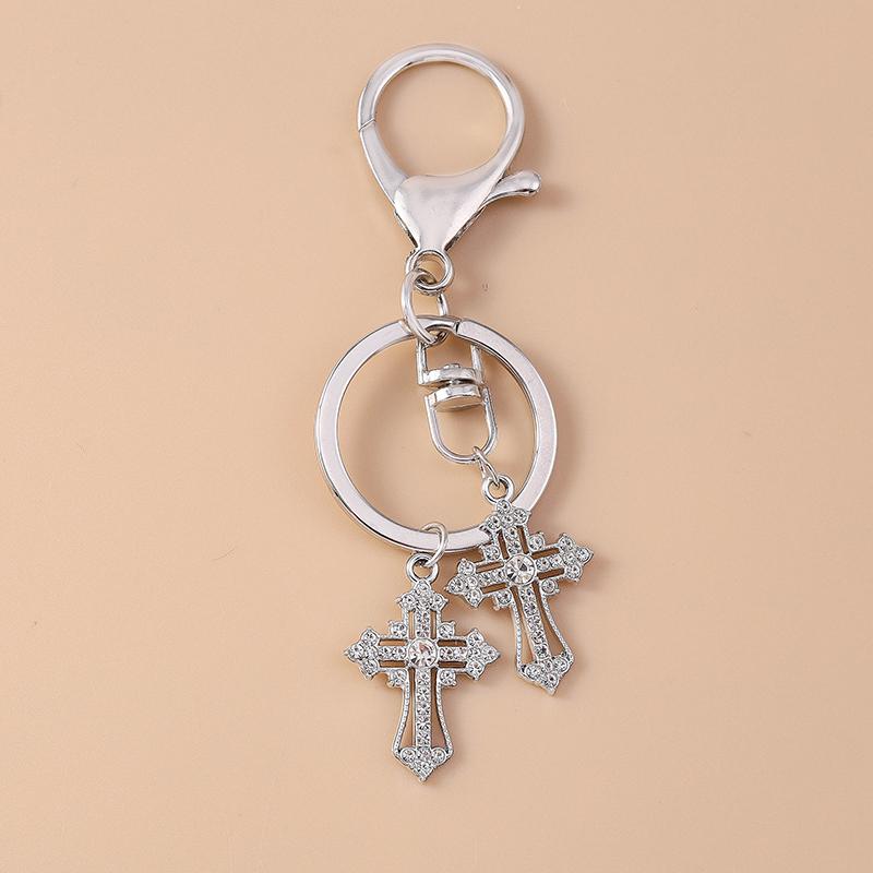 Sparking Crystal Rhinestones Cross Keychain Star Key Ring for Women Girls Handbag Pendant DIY Jewelry Accessories