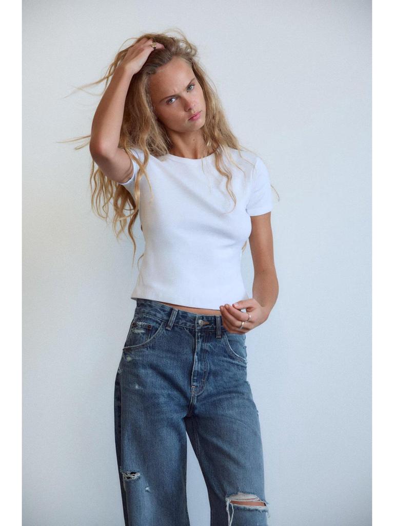 2025 Spring Women's High-Waist Ripped Denim Jeans: European & American Style