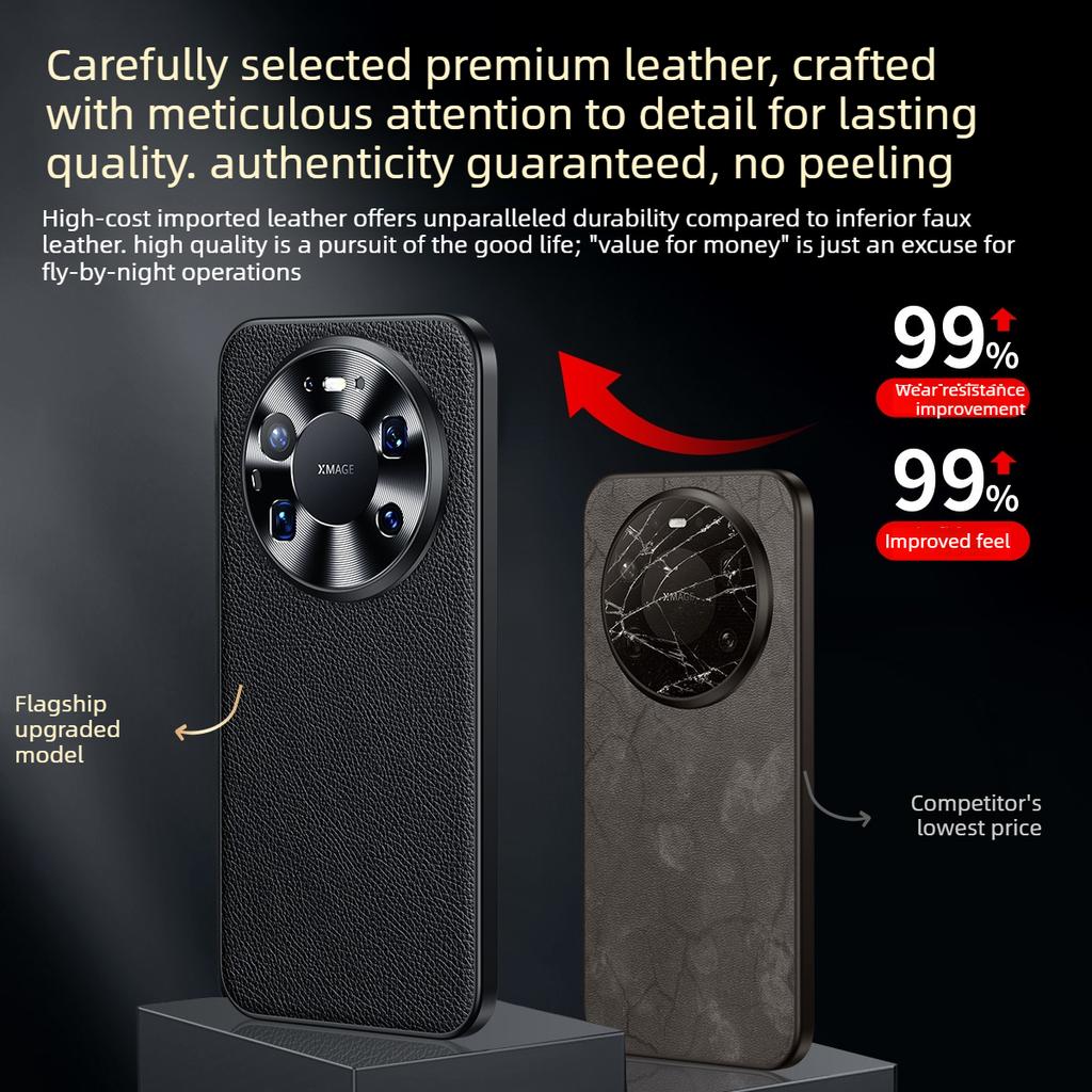 Litchi Pattern Cowhide Leather Phone Case for Huawei Mate 80 Pro Max Mate70 Pura 80 Ultra Pura70 Pro Plus Metal Len Bumper Cover