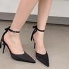 New Pointed Thin Heel Versatile Hollow High Heel Bow Sandals One Word with Light Heel Fashion Shoes