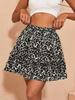 Rose Beauty A Basic Skirts Women Shorts Mini Elastic Pleated Skirts Leopard Print Ruffle Hem A Flare Skirt