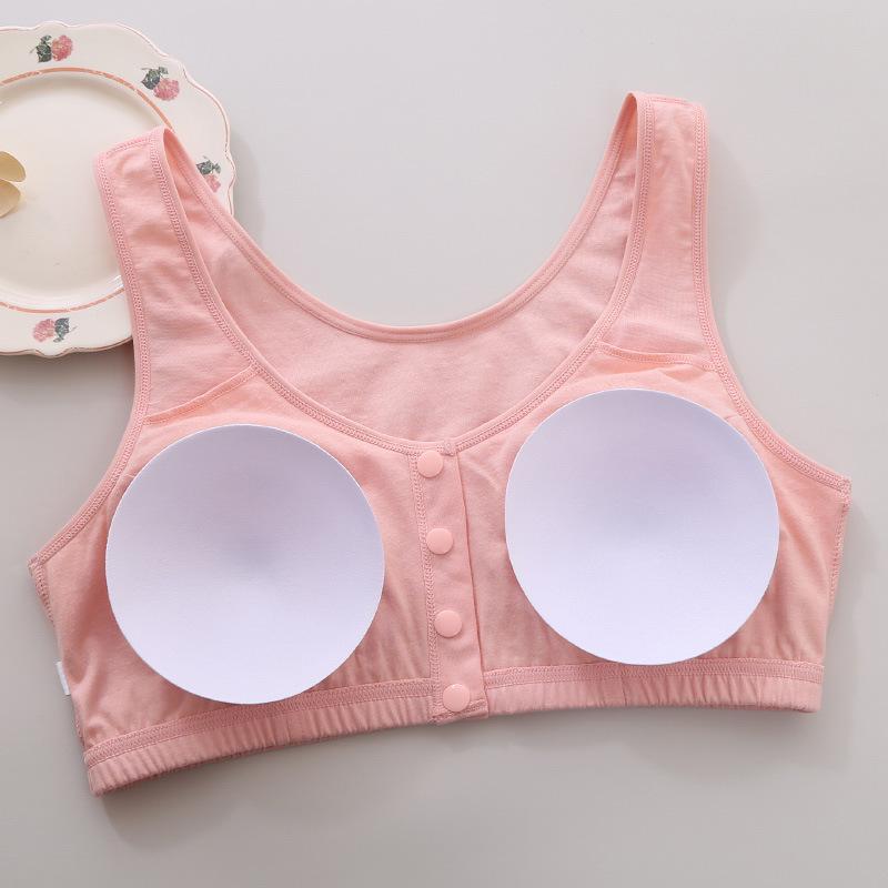 Zhangyan Pastoral Style Pure Cotton Bra: Large Cup, Front Buckle, Wide Back, Comfortable & Breathable for Middle-Aged and Elderly.