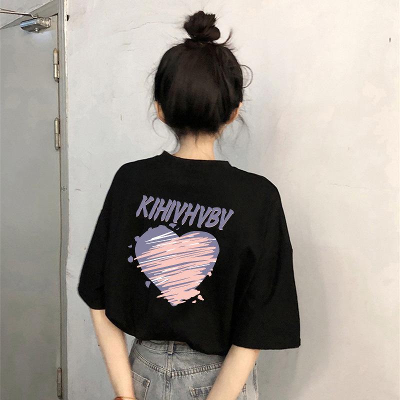 

Модный летний женский пуловер с коротким рукавом и круглым вырезом с принтом в виде сердца и сердца, футболка, блузка, топ XXXL чёрный