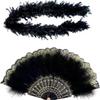Pack Of 2 Retro Style Folding Handheld Feathered Fans And Feathered Boas Decoration For Costume Parties And Event