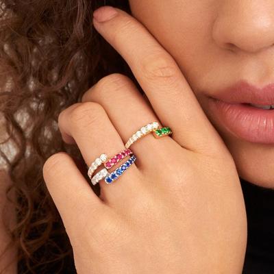 2023 New Fashion Gold Plated Colorful Zircon Bling Women Jewelry Open Delicacy Cz Ring