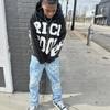 Unisex Hooded Zip-Up Sweatshirt With Letter Print Loose Fit Streetwear Casual Pullover