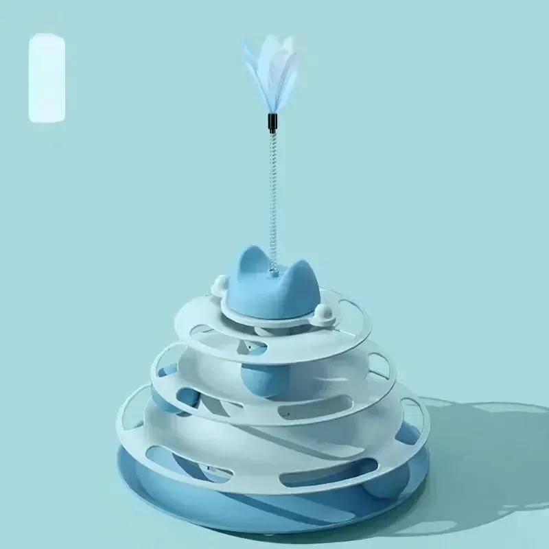 Four Layer Cat Toy Rotating Ball Cat Amusement Plate Automatic Cat Playing Stick Feather Cat Rotating Ball Space Tower Game Toy