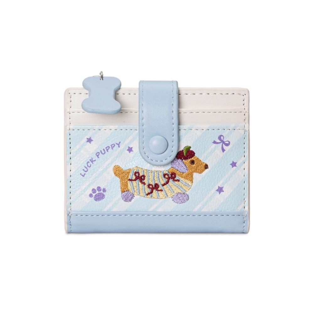 

Korean Style Embroidery Sausage Dog Wallet Ultra Thin Cartoon Card Bag Multi-function Short Clutch PU Leather Card Holder