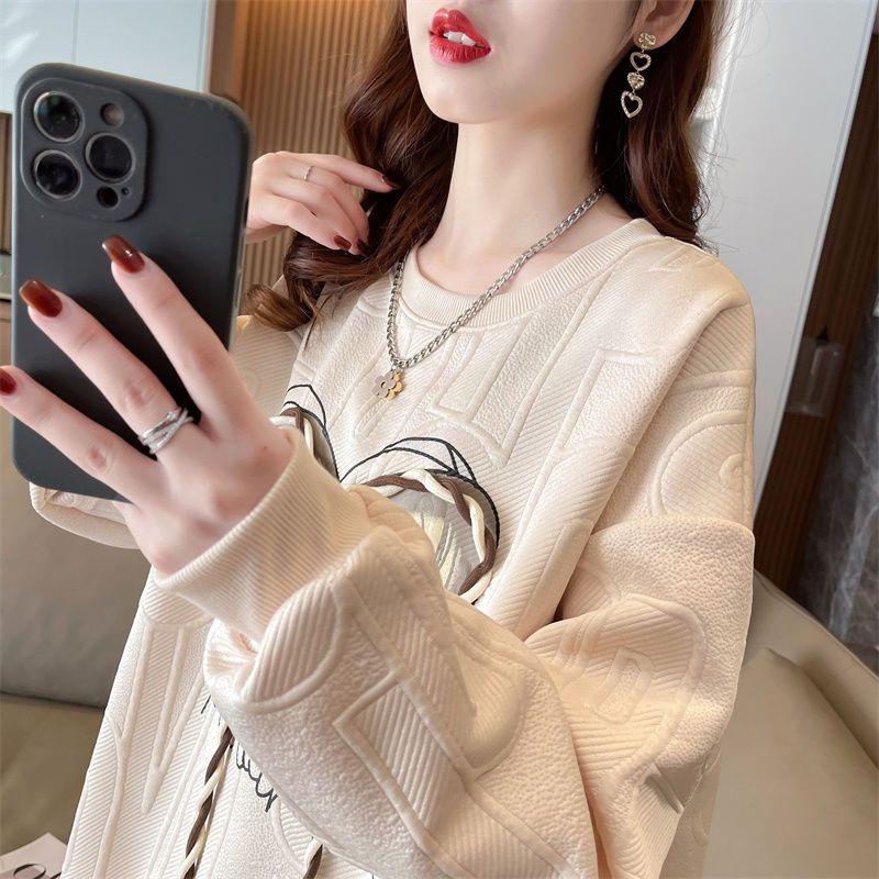 Spring and Autumn New Thin Sweatshirt Women's T-shirt Women's Loose Covering Flesh Large Size Fashionable High-end Women's Outerwear Top Long Sleeve