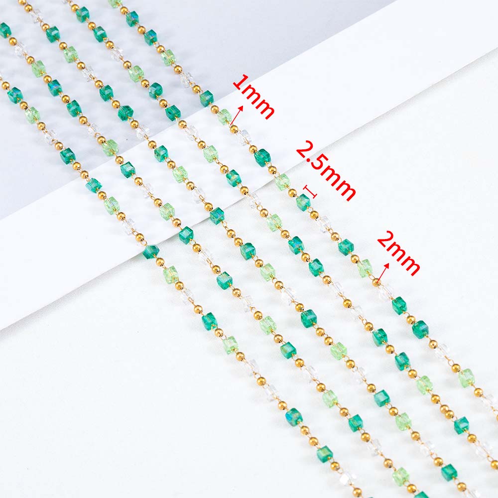 1Meter Stainless Steel Link Chain Purple Crystal Cube Square Beads Chain for DIY Boho Necklaces Bracelets Jewelry Making No Fade