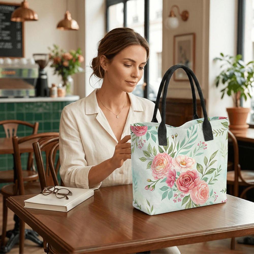 Floral Tote Bag Casual Large Capacity Canvas Shoulder Bag for Daily Use Shopping Travel