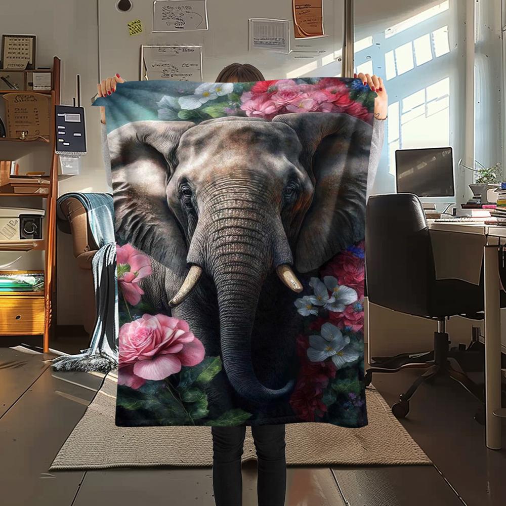 1Pc Africa Elephant Print Flannel Blanket, High Quality Comfortable for All Seasons, Home Decor, Warmth and Comfort, Perfect for Christmas Gifts