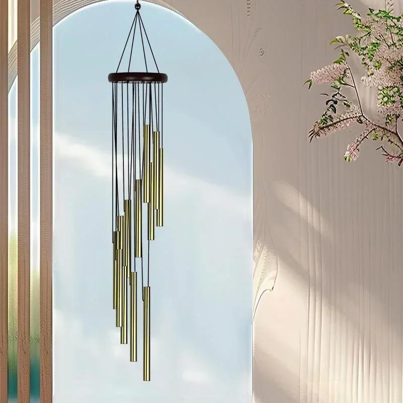 12 Tubes Rotating Solid Wood Aluminum Pipe Wind Chime Waterproof 12 Pipe Classic Matching Music Wind Chime Home Decoration