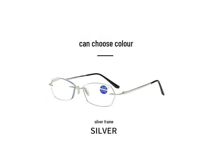 High-End Frameless Metal Anti-Blue Light Reading Glasses with Mortise and Tenon Design - Youthful Fashion.