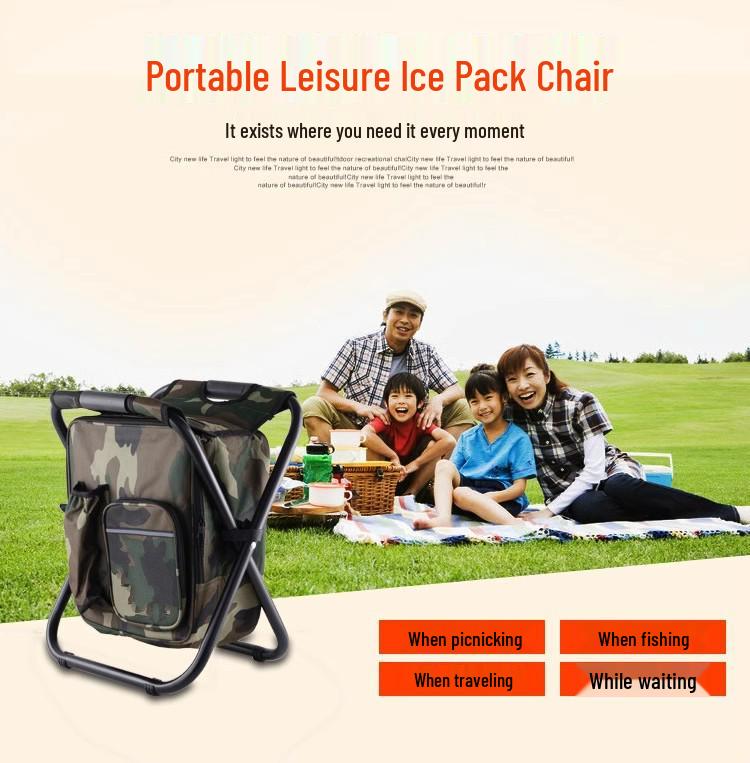 Oxford Cloth Outdoor Cooler Bag with Folding Chair for Fishing & Picnics