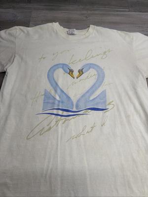 Vintage Swan Love Stamp Shirt Mens XL White 90s Heart Single Stitch USA Made