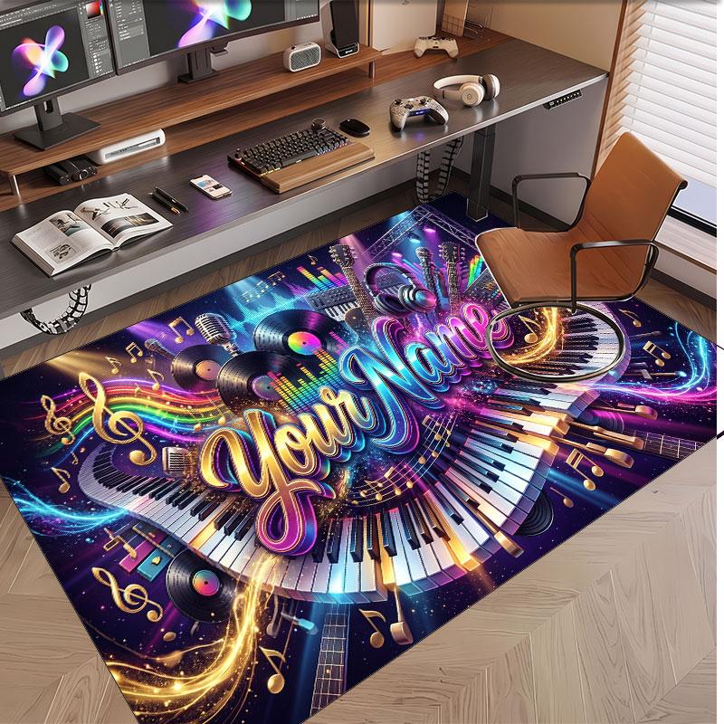 Music General Theme Soft Crystal Velvet Rug Custom Name & Text Print Non Slip Floor Rug for Bedroom Living Room