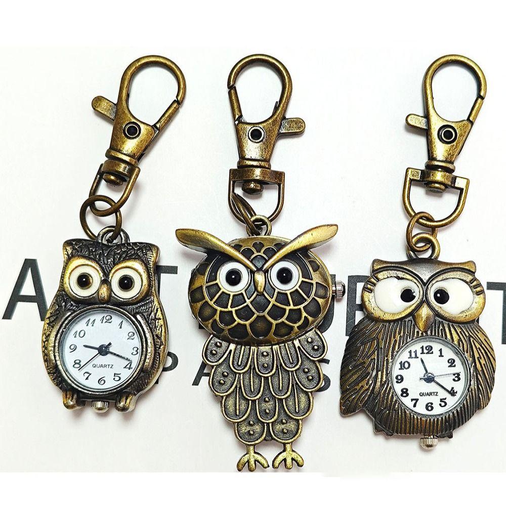 Cartoon Alloy Owl Pocket Watch Quartz Vintage Pocket Watch Antique Bronze Color Flip Style Pocket Watch Gift