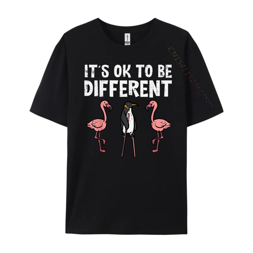 Penguin Its Okay To Be Different Flamingo Graphic T Shirts 100 Cotton Luxury Clothes Men Tee Shirt Loose