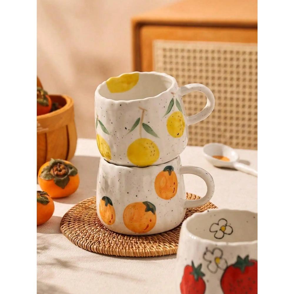 1 Hand-painted Ceramic Coffee Cup with Fruit Pattern, Perfect for Home, Office, Event Gifts, Holiday Gifts, Birthday Gifts