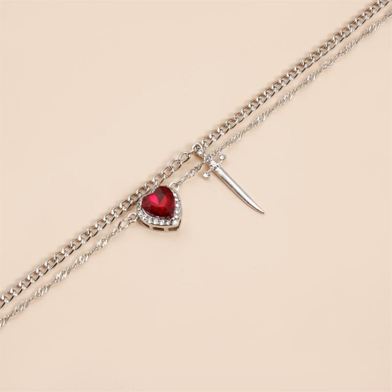 Edgy Dark Feminine Expression Adjustable Length Alloy Necklace Neckchain Featuring Edged Heart Detail for Concerts