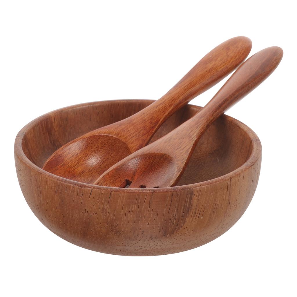 Wooden Bowl Tableware Popcorn Fruit for Kitchen Counter Salad Serving Fork Bowls Baby