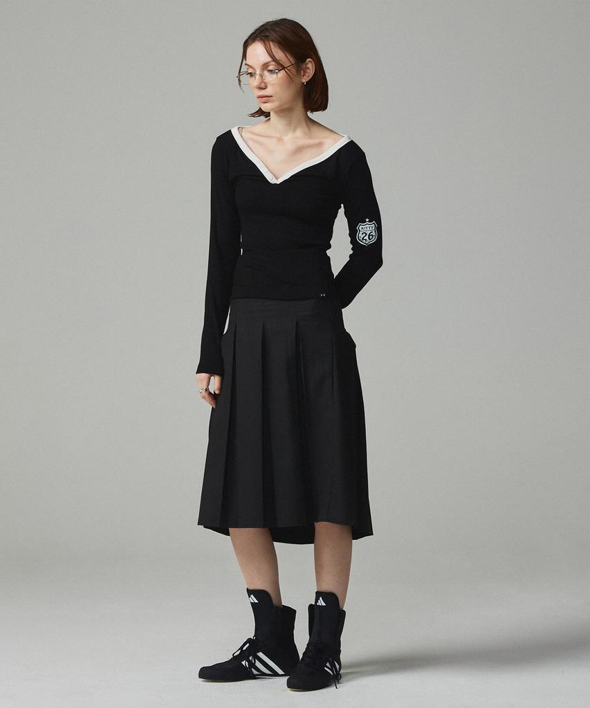 KITTY POTTERY Symbol Embroidered Pleated Long Skirt Black