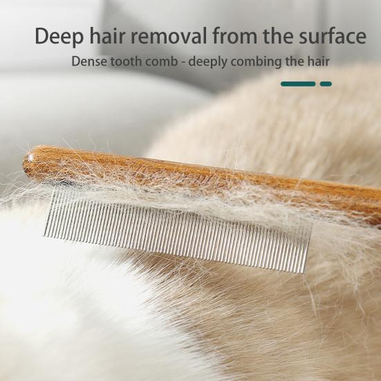 Pet Detangling Comb Rounded Metal Teeth Cat Shedding Comb with Wooden Handle Grooming Brush Removes Matted Fur Tangles for Long Short Hair Cats Dogs