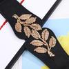 Women's Waist Belts Retro Waistband Golden Leaf Elastic Waist Closure with Double Hook Buckle Wide Belt Fashion Elegant Women Belt for Skirt